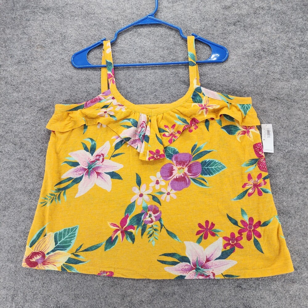 Old Navy Shirt Womens Medium Sleeveless Yellow Floral Linen Blend